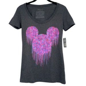 Disney Store Grey Mickey Head Dripping Glitter Graphic Tee XS